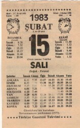 15 Şubat 1983 Takvim Yaprağı EFM(N)5395 - Gökçekoleksiyon