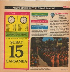 15 Şubat 1984 Takvim Yaprağı EFM(N)5169 - Gökçekoleksiyon