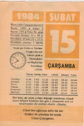 15 Şubat 1984 Takvim Yaprağı EFM(N)5338 - Gökçekoleksiyon