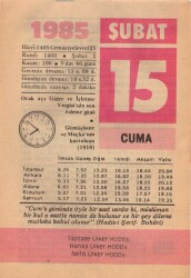 15 Şubat 1985 Takvim Yaprağı EFM(N)5141 - Gökçekoleksiyon