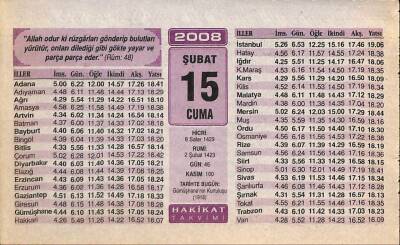 15 Şubat 2008 Takvim Yaprağı - Doğum Günü Hediyesi EFM(N)7509 - 1