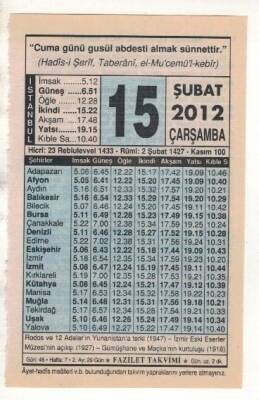 15 Şubat 2012 Takvim Yaprağı EFM(N)1856 - 2