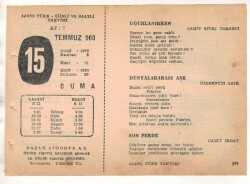 15 Temmuz 1960 Ajans Türk Takvim Yaprağı (Şiirli Saatli) EFM(N)1662 - 2