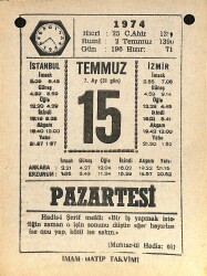 15 Temmuz 1974 Takvim Yaprağı - Doğum Günü Hediyesi EFM(N)12116 - Gökçekoleksiyon