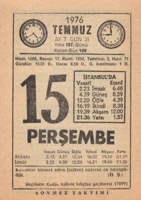 15 Temmuz 1976 Takvim Yaprağı EFM(N)2008 - 1