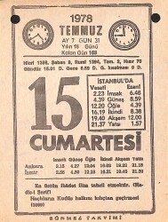 15 Temmuz 1978 Takvim Yaprağı - Doğum Günü Hediyesi EFMN15438 - Gökçekoleksiyon