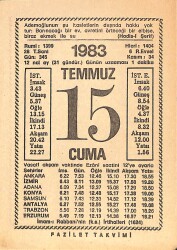 15 Temmuz 1983 Takvim Yaprağı - Doğum Günü Hediyesi EFMN15405 - Gökçekoleksiyon