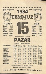 15 Temmuz 1984 Takvim Yaprağı - Doğum Günü Hediyesi EFM(N)11525 - Gökçekoleksiyon