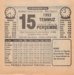 15 Temmuz 1993 Takvim Yaprağı EFM(N)2015 - 2