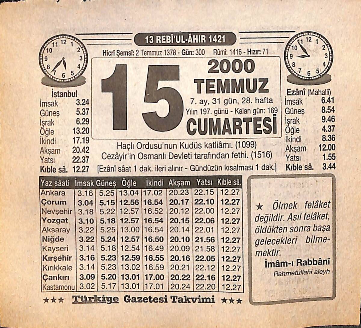 15 Temmuz 2000 Takvim Yaprağı - Doğum Günü Hediyesi EFMN15542 - 1