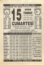 15 Temmuz 2006 Takvim Yaprağı - Doğum Günü Hediyesi EFMN15776 - Gökçekoleksiyon