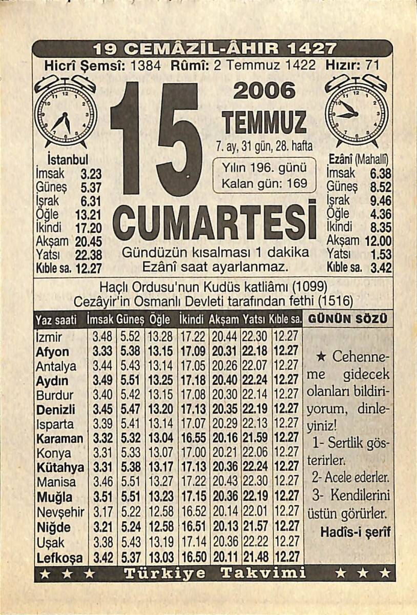 15 Temmuz 2006 Takvim Yaprağı - Doğum Günü Hediyesi EFMN15776 - 1