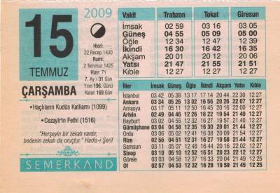 15 Temmuz 2009 Takvim Yaprağı EFM(N)2018 - 3