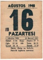 16 Ağustos 1948 Takvim Yaprağı EFM(N)1462 - 1