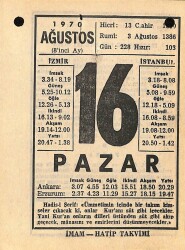 16 Ağustos 1970 Takvim Yaprağı - Doğum Günü Hediyesi EFM(N)9683 - 1
