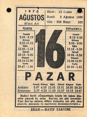 16 Ağustos 1970 Takvim Yaprağı - Doğum Günü Hediyesi EFM(N)9683 - 1