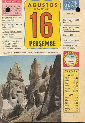 16 Ağustos 1973 Takvim Yaprağı - Doğum Günü Hediyesi EFM(N)9632 - 1