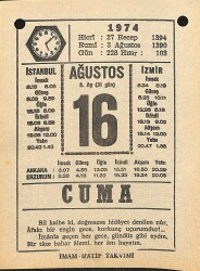 16 Ağustos 1974 Takvim Yaprağı - Doğum Günü Hediyesi EFM(N)12201 - Gökçekoleksiyon