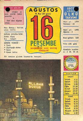 16 Ağustos 1979 Takvim Yaprağı - Doğum Günü Hediyesi EFM(N)10203 - 4