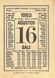 16 Ağustos 1983 Takvim Yaprağı - Doğum Günü Hediyesi EFM(N)12007 - Gökçekoleksiyon