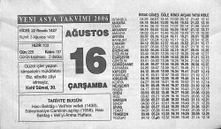 16 Ağustos 2006 Takvim Yaprağı - Doğum Günü Hediyesi EFM(N)9952 - 1