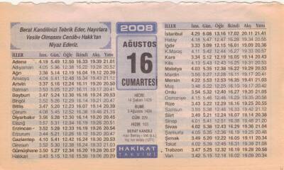 16 Ağustos 2008 Takvim Yaprağı EFM(N)2399 - 2