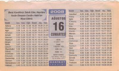16 Ağustos 2008 Takvim Yaprağı EFM(N)2399 - 1