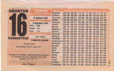 16 Ağustos 2008 Takvim Yaprağı EFM(N)2400 - 2