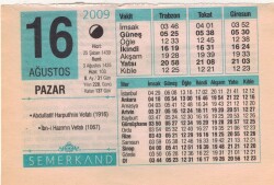 16 Ağustos 2009 Takvim Yaprağı EFM(N)2401 - 3