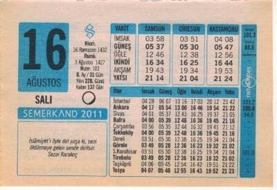 16 Ağustos 2011 Takvim Yaprağı EFM(N)1273 - 4