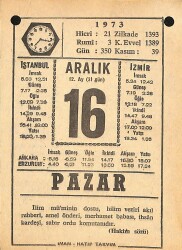 16 Aralık 1973 Takvim Yaprağı - Doğum Günü Hediyesi EFMN13671 - Gökçekoleksiyon
