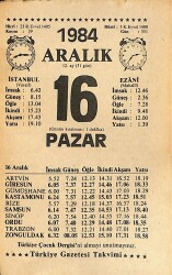 16 Aralık 1984 Takvim Yaprağı - Doğum Günü Hediyesi EFMN14508 - Gökçekoleksiyon