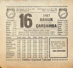 16 Aralık 1987 Takvim Yaprağı - Doğum Günü Hediyesi EFMN14995 - Gökçekoleksiyon