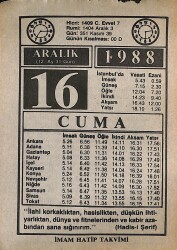 16 Aralık 1988 Takvim Yaprağı - Doğum Günü Hediyesi EFMN14584 - Gökçekoleksiyon