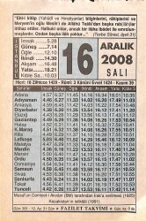 16 Aralık 2008 Takvim Yaprağı - Doğum Günü Hediyesi EFMN15317 - Gökçekoleksiyon