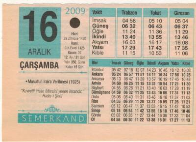 16 Aralık 2009 Takvim Yaprağı EFM(N)4390 - 1
