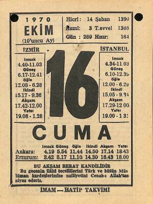 16 Ekim 1970 Takvim Yaprağı - Doğum Günü Hediyesi EFM(N)10546 - 4