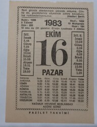 16 Ekim 1983 Takvim Yaprağı - Doğum Günü Hediyesi EFM(N)6719 - Gökçekoleksiyon