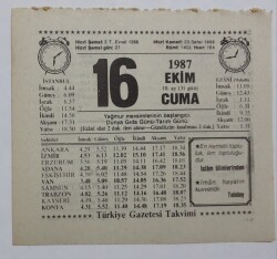 16 Ekim 1987 Takvim Yaprağı - Doğum Günü Hediyesi EFM(N)7124 - Gökçekoleksiyon