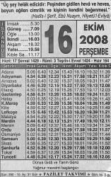 16 Ekim 2008 Takvim Yaprağı - Doğum Günü Hediyesi EFM(N)10658 - 2