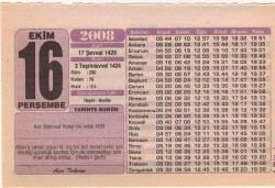 16 Ekim 2008 Takvim Yaprağı EFM(N)3264 - 1