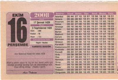 16 Ekim 2008 Takvim Yaprağı EFM(N)3264 - 1