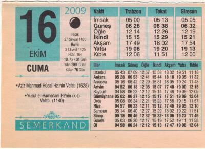 16 Ekim 2009 Takvim Yaprağı EFM(N)3295 - 3