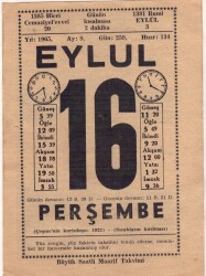 16 Eylül 1965 Takvim Yaprağı EFM(N)3624 - 3