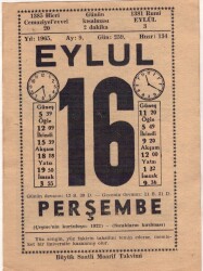 16 Eylül 1965 Takvim Yaprağı EFM(N)3624 - 2
