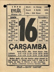 16 Eylül 1970 Takvim Yaprağı - Doğum Günü Hediyesi EFM(N)9892 - 2
