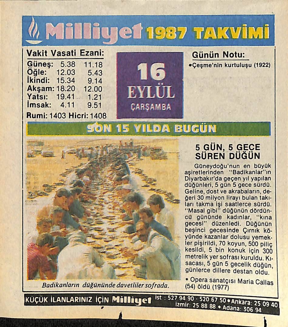 16 Eylül 1987 Takvim Yaprağı - Doğum Günü Hediyesi EFMN14133 - 1