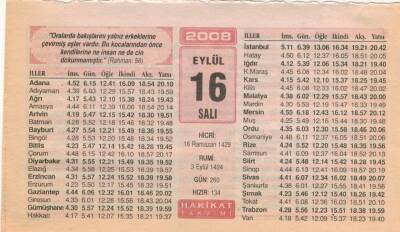 16 Eylül 2008 Takvim Yaprağı EFM(N)2922 - 1