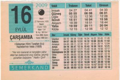16 Eylül 2009 Takvim Yaprağı EFM(N)2939 - 1
