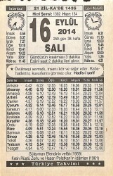 16 Eylül 2014 Takvim Yaprağı - Doğum Günü Hediyesi EFMN14306 - Gökçekoleksiyon